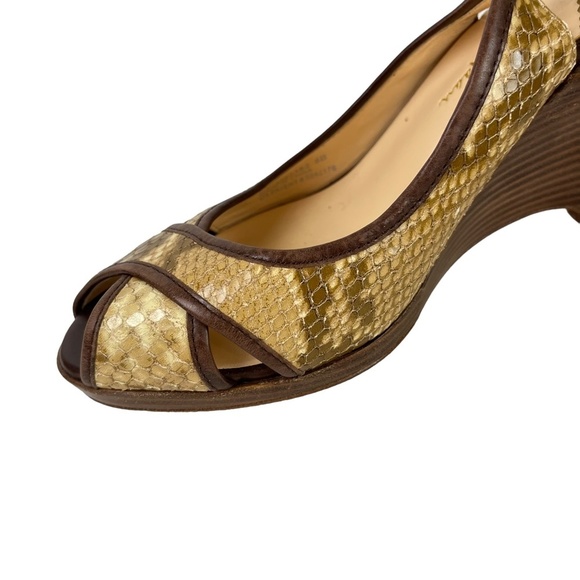 COLE HAAN Genuine Leather Reptile Snakeskin Wedge Slingback Peep Toe Shoes sz 9 - Picture 6 of 16